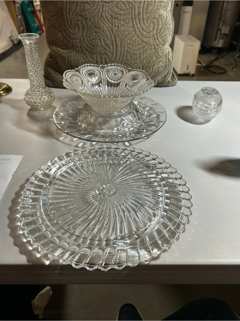 Avon Clear Pressed Glass Serving Plate & Decorative Bowl Set